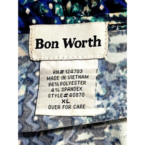 Bon Worth XL Blue Teal Abstract Print Keyhole Tunic Top Lightweight Stretchy Lay - Picture 6 of 8
